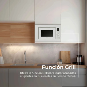 EVVO Microondas integrable Mi40 White, 25L , Grill 1000W, Efecto Brillante, Multifunción, Función Descongelar, Temporizador
