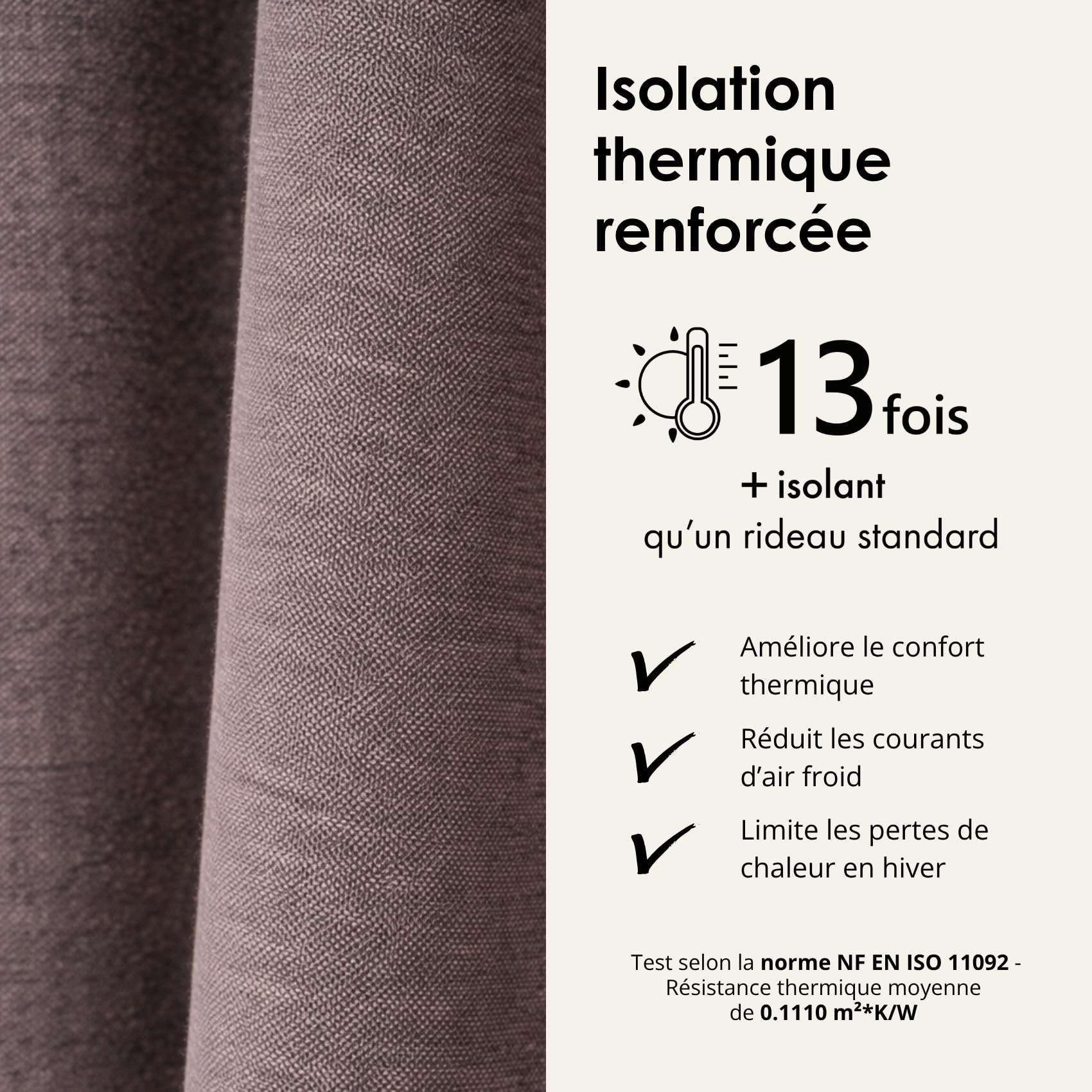 Rideau thermique phonique et semi occultant à galons fronceurs KONFOR - Lin