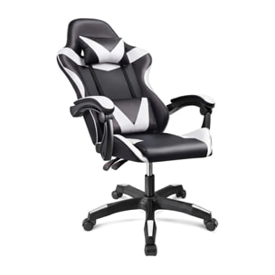 Silla gaming reclinable y con altura ajustable en negro y blanco 117-128 cm Viper Negro - Blanco