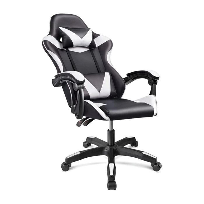Silla gaming reclinable y con altura ajustable en negro y blanco 117-128 cm Viper Negro - Blanco