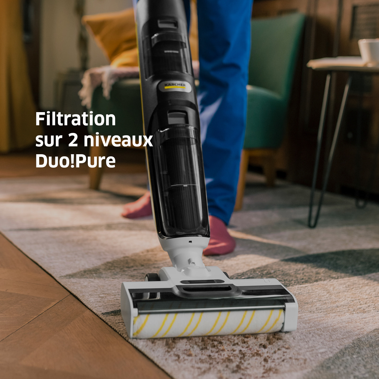 Aspirateur laveur sans fil Karcher FCV4 DRY EXTRA - eau/poussières - 200 m² - aspire lave et sèche - autonettoyage 70° - 2 rouleaux