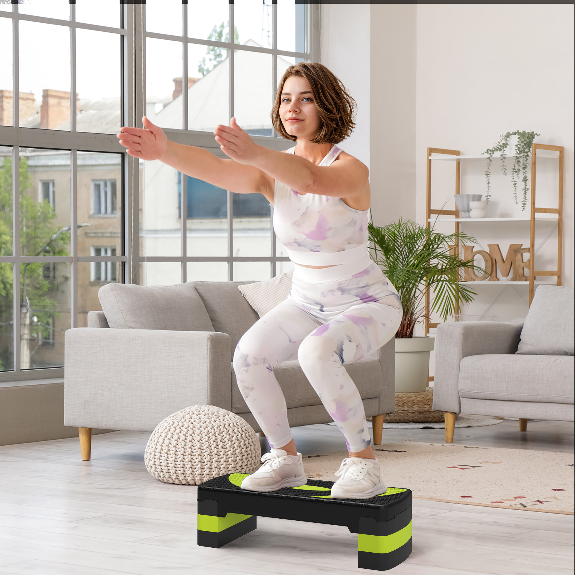Step de Aeróbic Step para Fitness Antideslizante con Altura Regulable 3 Niveles de 10/15/20 cm Tabla Plataforma Stepper para Ejercicio en Casa Gimnasia Carga 150 kg 80x31x20 cm Verde y Negro