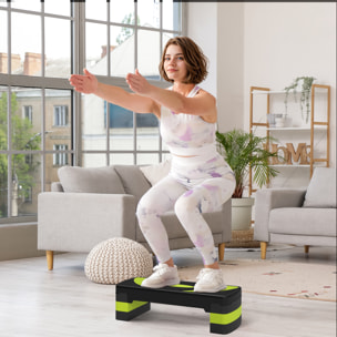 Step de Aeróbic Step para Fitness Antideslizante con Altura Regulable 3 Niveles de 10/15/20 cm Tabla Plataforma Stepper para Ejercicio en Casa Gimnasia Carga 150 kg 80x31x20 cm Verde y Negro