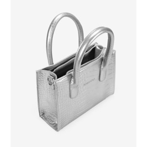 Bolso de mano plateado con cremallera