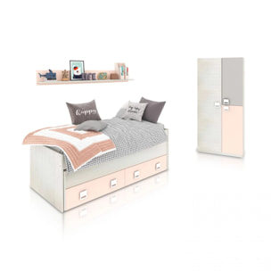 Dormitorio juvenil Kenia Plus Blanco Alpes - Rosa y Gris