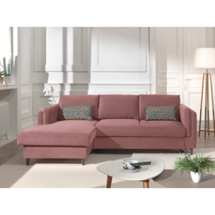 Brooke - canapé d'angle gauche - convertible avec coffre - 4 places - en velours - Rose