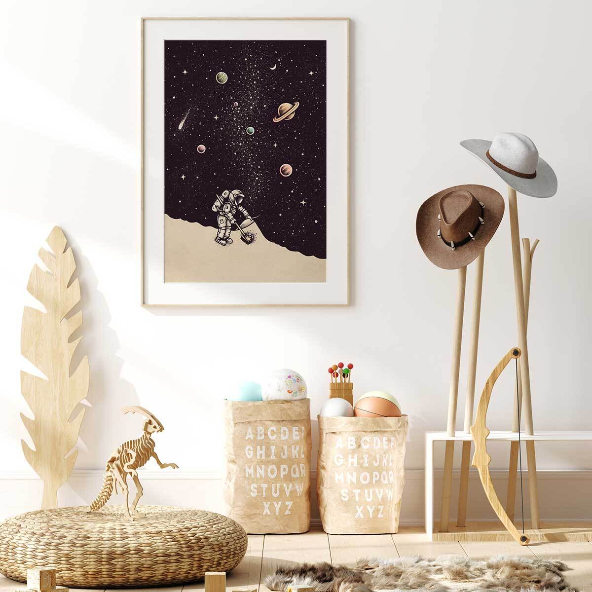 Affiche enfant coup de balai  Affiche + cadre en bois - Chêne