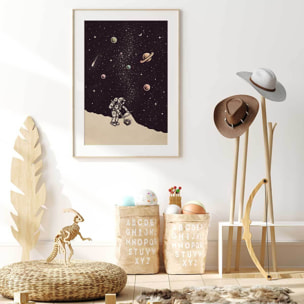 Affiche enfant coup de balai  Affiche + cadre en bois - Chêne