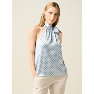 Oltre - Top in raso con fiocco - Azzurro