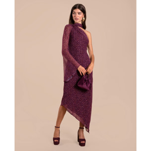 Vestido midi asimétrico con capa