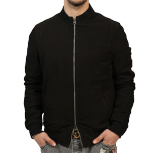 Giubbino in vera pelle di vitello scamosciata Nero-Slim Fit