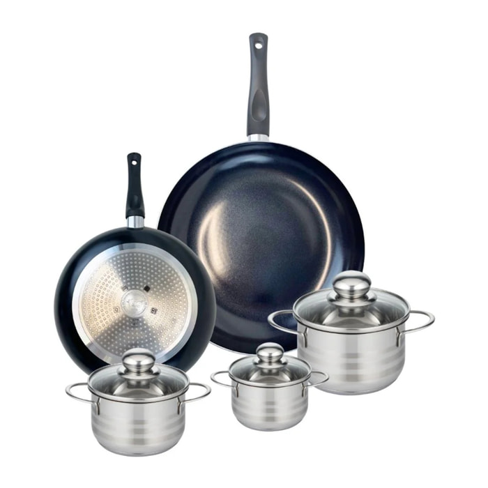 Ensemble de 2 Poêles de cuisson 24 et 32 cm et 3 faitouts 12, 14 et 16 cm Elo Prima Brillant