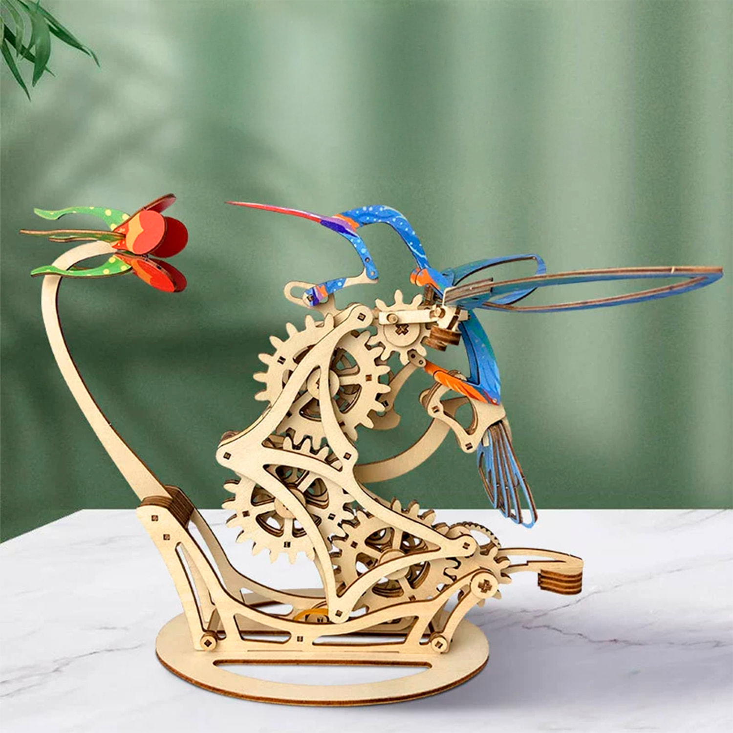 Maqueta de Madera 3D, diseño de Colibrí mecánico dinámico de colores B. 200 piezas.
