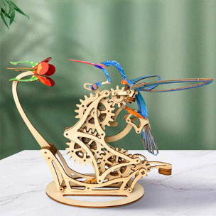 Maqueta de Madera 3D, diseño de Colibrí mecánico dinámico de colores B. 200 piezas.