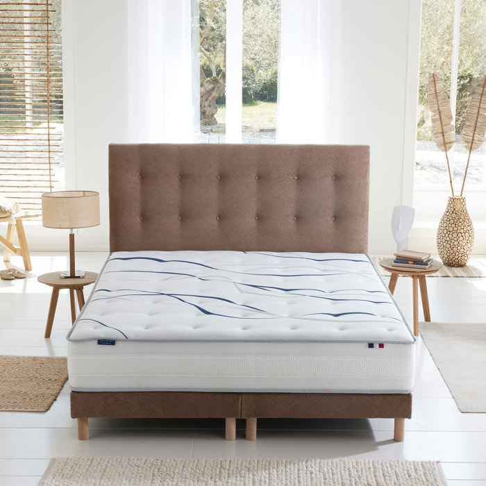 Ensemble matelas mousse HD NUVIA + sommier, chenille bouclettes Moka