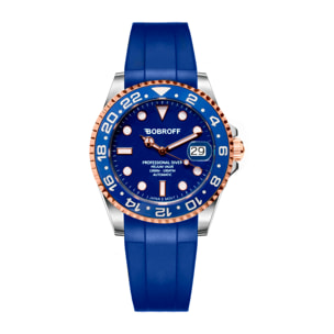 Bobroff - Reloj de hombre automatico diver profesional de buceo, 1000 m, Azul, 41MM, valvula de helio BF0006-CA