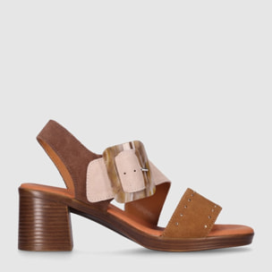 Sandalias de Serraje - Multi-Marron - Tacón: 6 cm