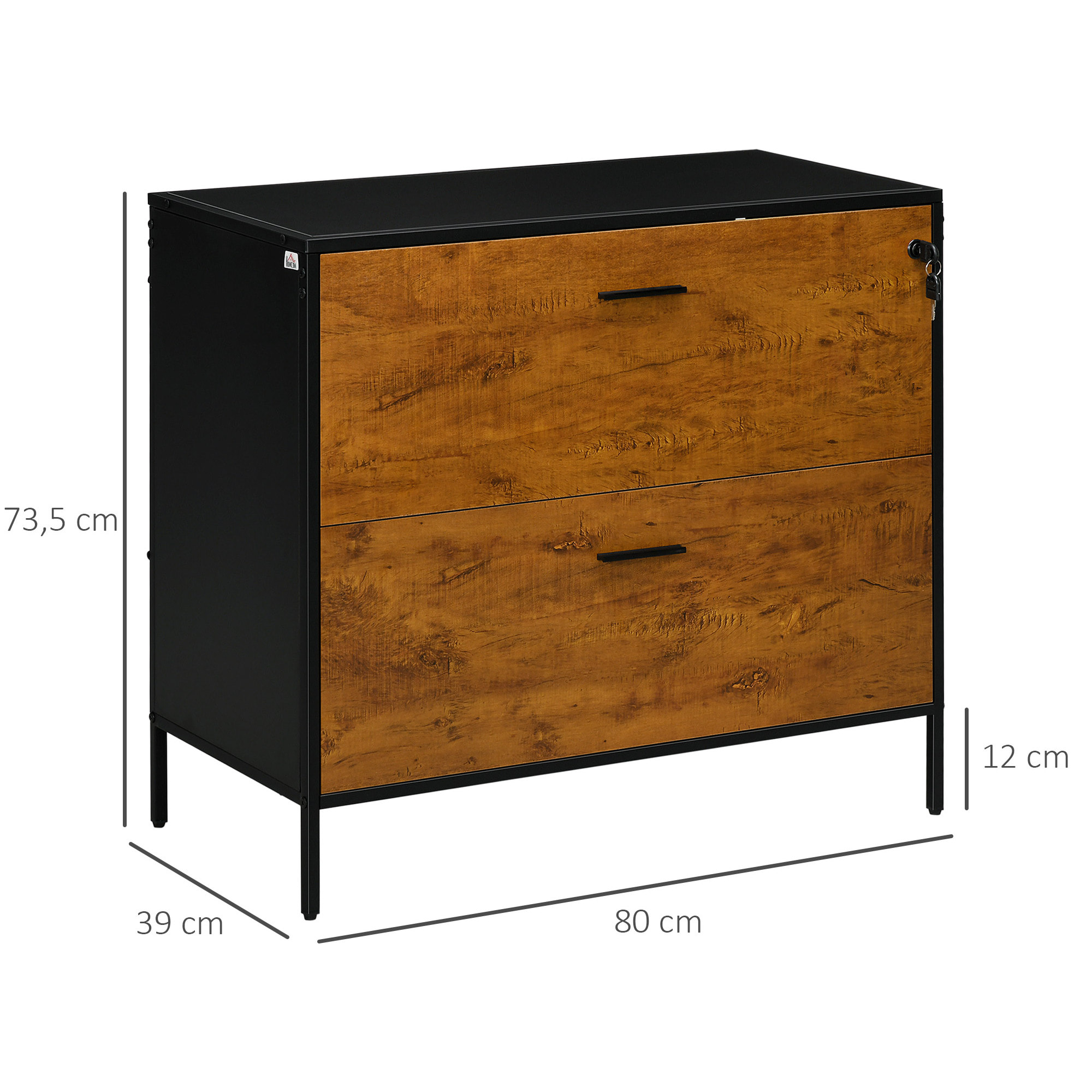 Cajonera de Oficina Industrial con 2 Cajones Cajonera para Archivadores con Cerradura y Carpetas Colgantes para Tamaño A4 80x39x73,5 cm Marrón