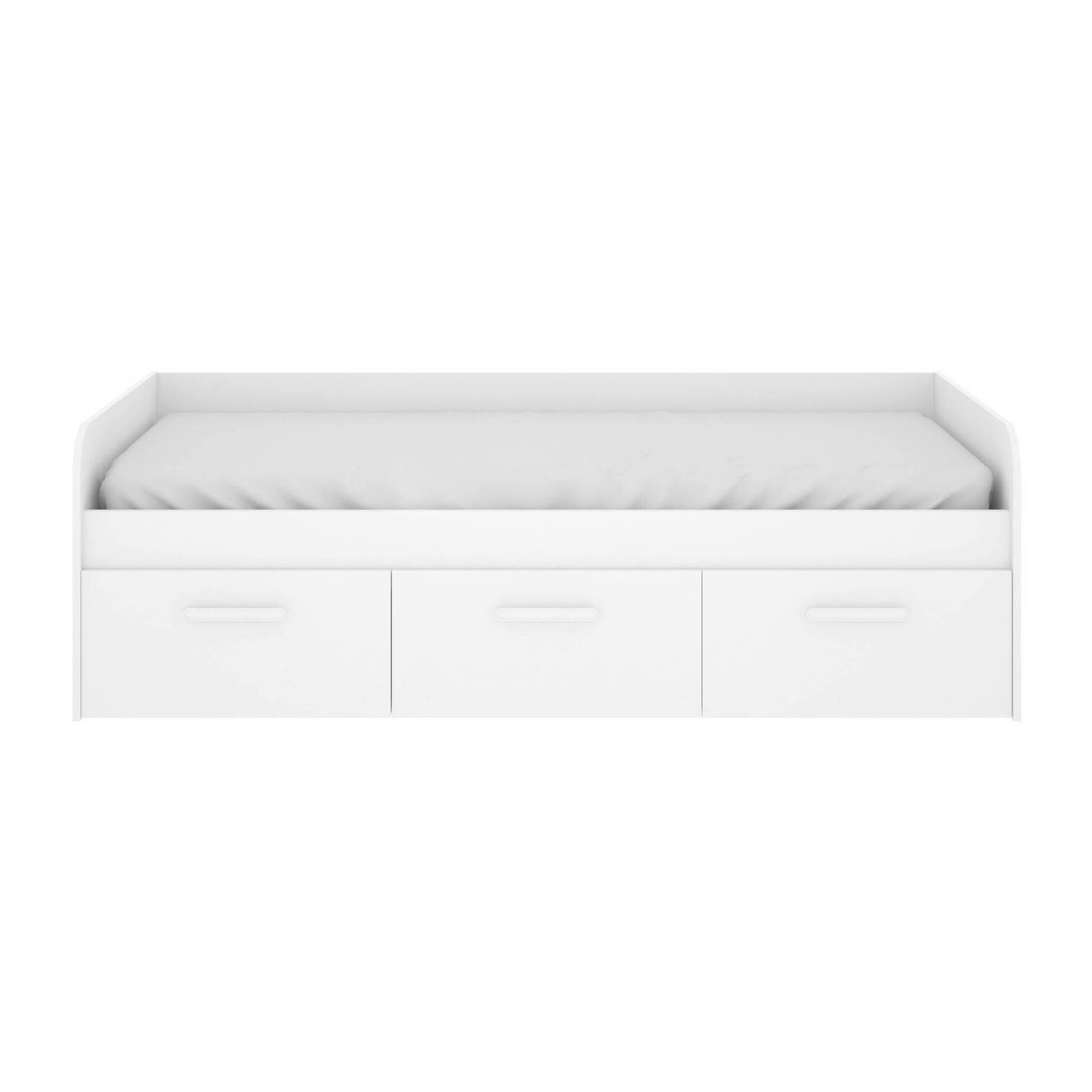 Letto per bambini Adamello, Lettino contenitore per cameretta, Struttura per letto singolo con 3 cassettoni, 194x97h60 cm, Bianco