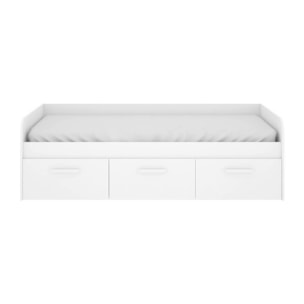 Letto per bambini Adamello, Lettino contenitore per cameretta, Struttura per letto singolo con 3 cassettoni, 194x97h60 cm, Bianco