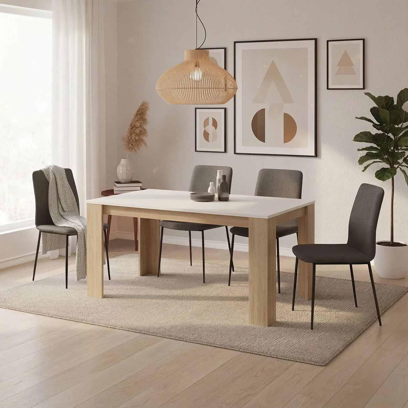 Mesa de comedor Naya en roble canadian y blanco artik 140X80 cm Roble Canadian - Blanco Artik (Blanco Mate)