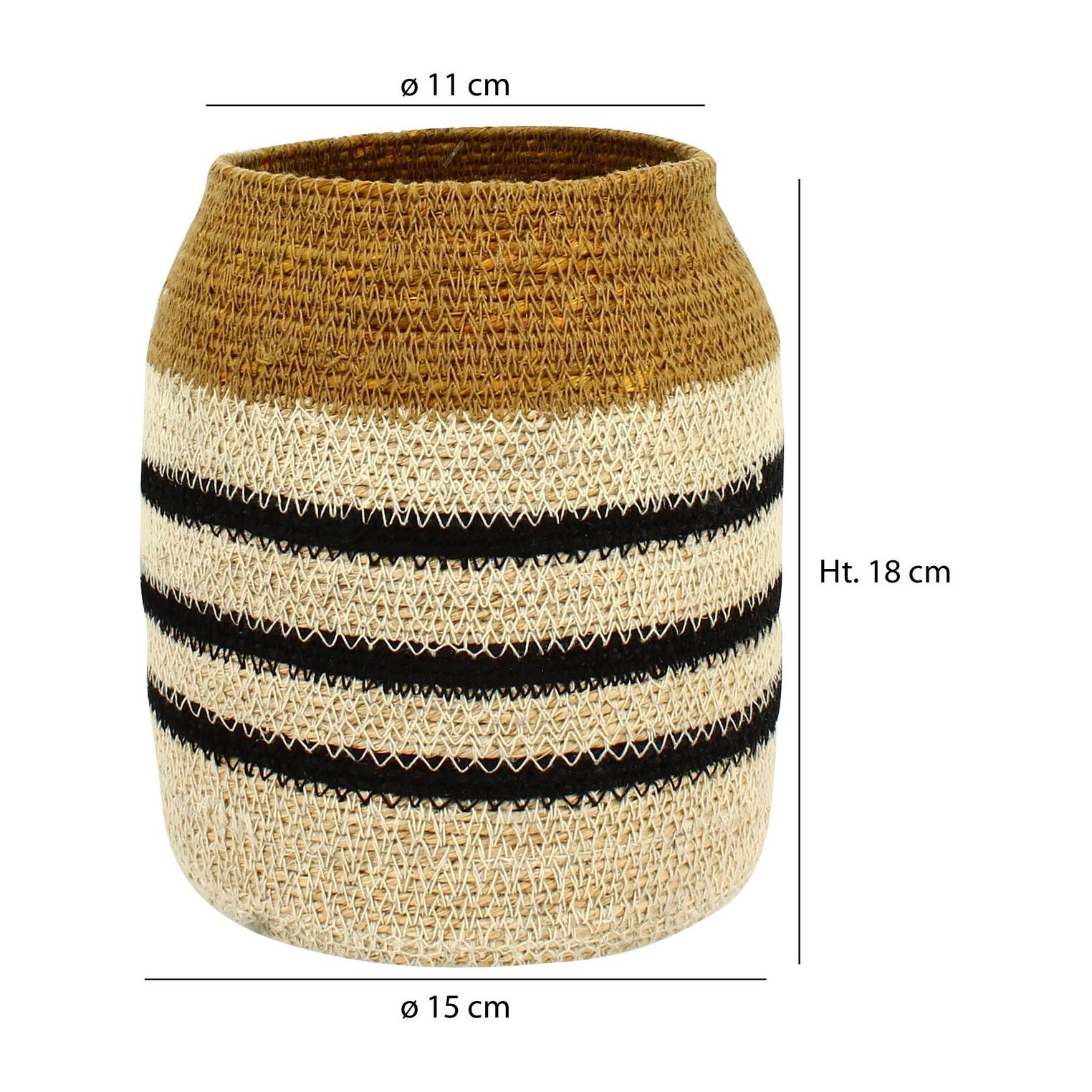 Panier en jonc de mer naturel, safran et noir KASBA