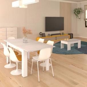 Pack mesa de comedor 140 y mesa de centro Vita Blanco Artik (Blanco Mate) - Gris Cemento