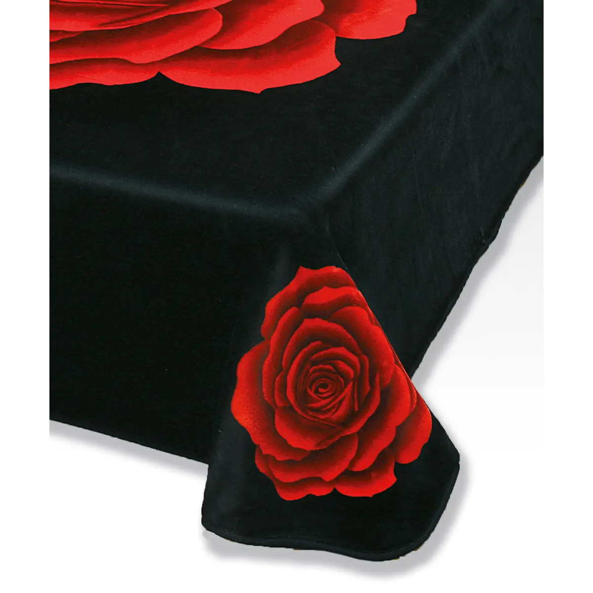 Coperta Plaid con Rosa Rossa sfondo nero in morbido pile di poliestere