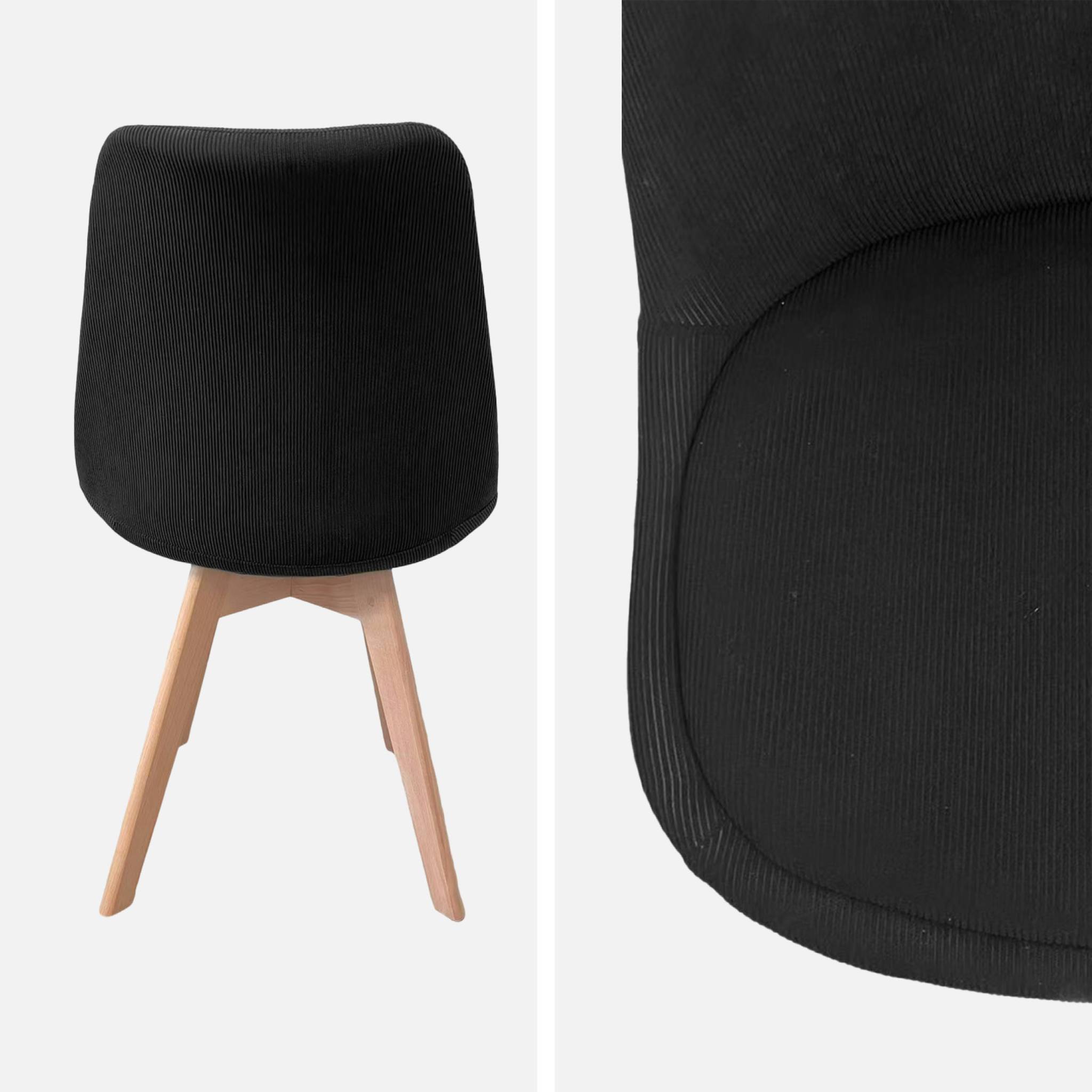 Lot de 4 chaises scandinaves revêtement velours côtelé noir. pieds bois de hêtre - Nils