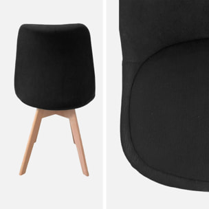 Lot de 4 chaises scandinaves revêtement velours côtelé noir. pieds bois de hêtre - Nils