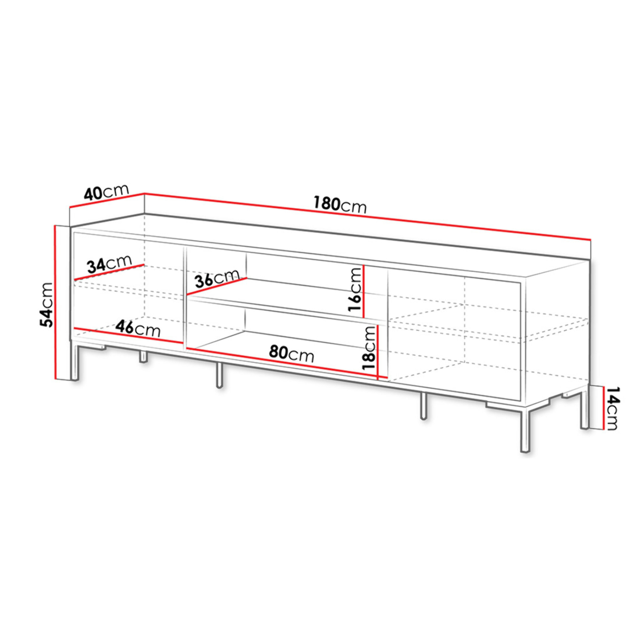 Cambridge - meuble tv - effet bois et noir - 2 portes et 2 niches - 180 cm - Bois / Noir