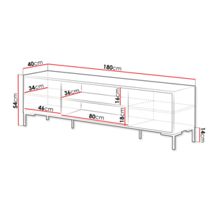Cambridge - meuble tv - effet bois et noir - 2 portes et 2 niches - 180 cm - Bois / Noir