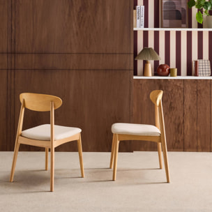 Chaise vintage bois d'hévéa naturel et tissu (lot de 2) ARIA
