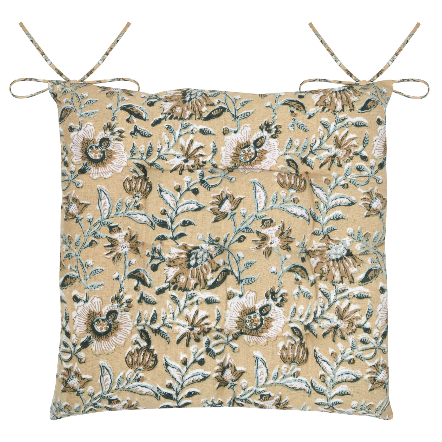 Galette de chaise motif floral élégant - Jaune moutarde