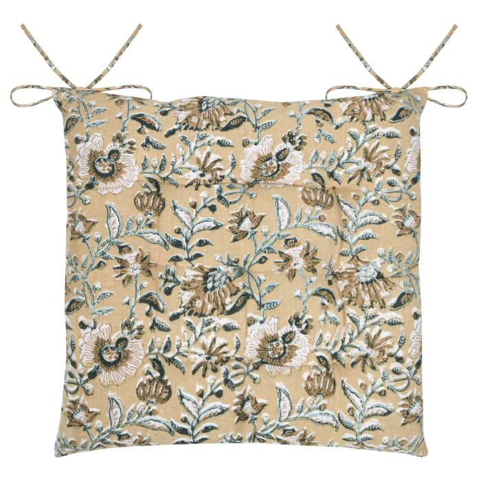 Galette de chaise motif floral élégant - Jaune moutarde