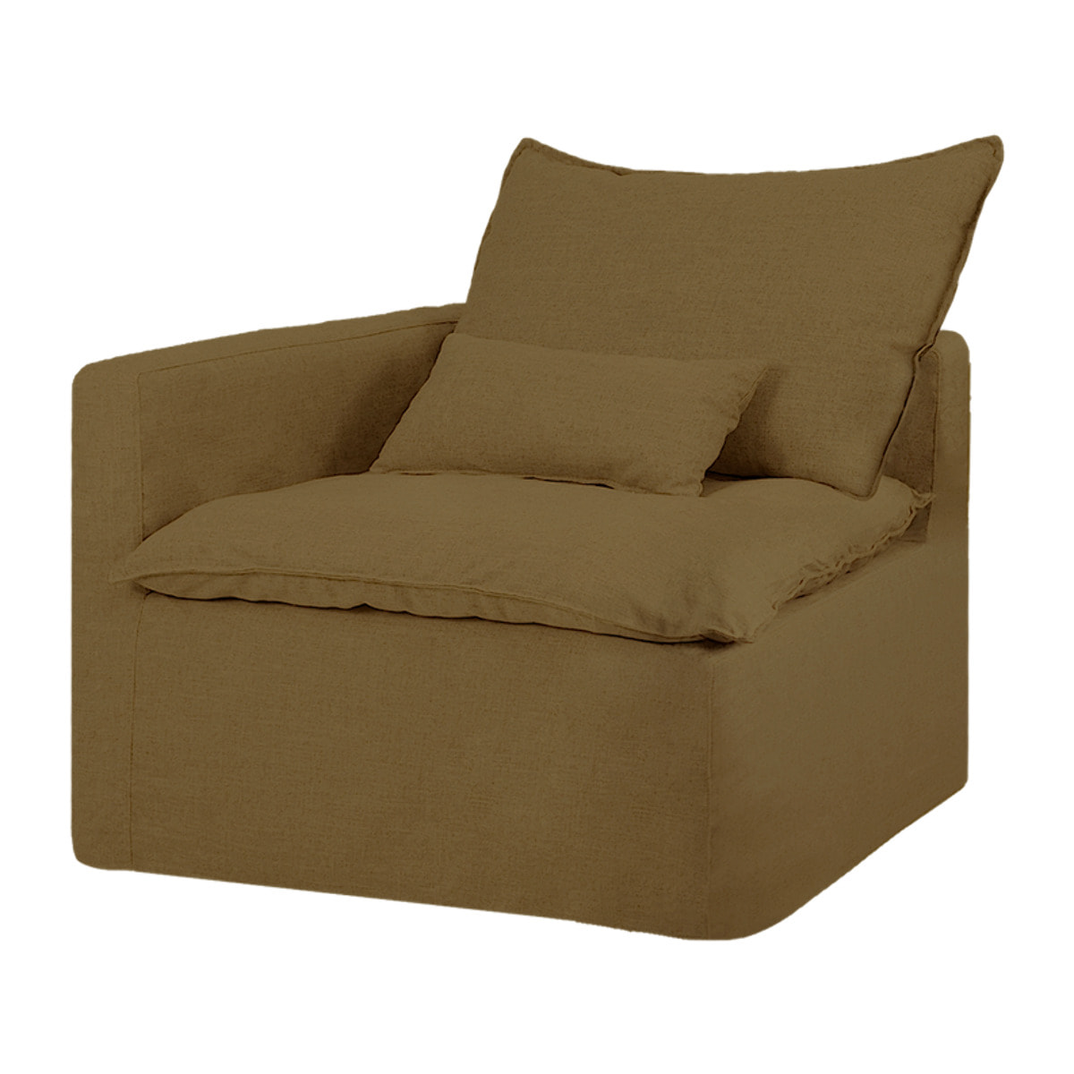 Module en coton et lin avec accoudoir gauche déhoussable ton vert de 97x96cm Hauteur: 99 Longueur: 97 Largeur: 96