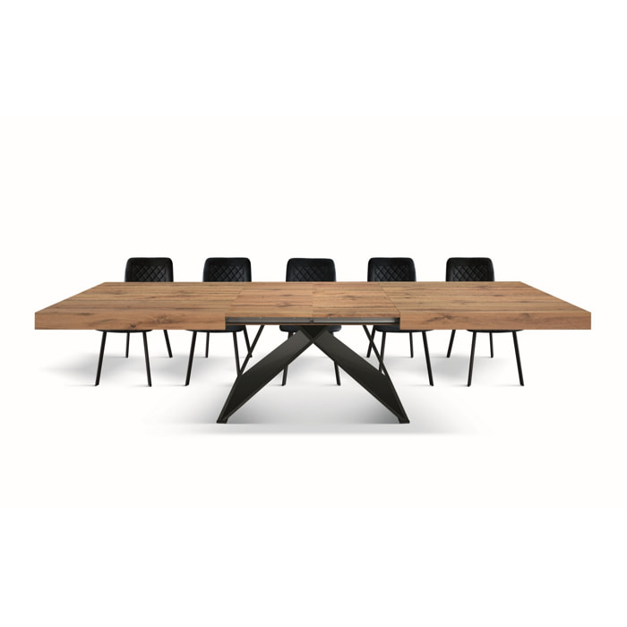 Tavolo VULCANO in legno, finitura rovere rustico con base in MDF antracite, allungabile 160×90 cm – 240×90 cm