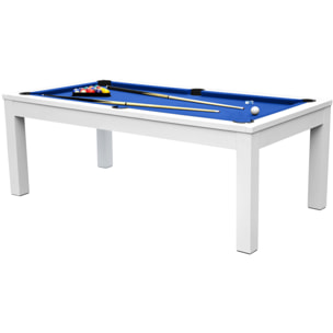 Table de Billard Eddie convertible blanche tapis bleu