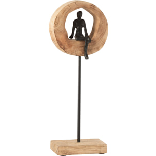 J-Line décoration Personnage Pensif Anneau Haut - hout/aluminium - noir/naturel