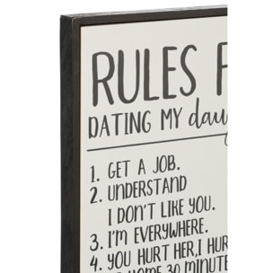 J-Line pancarte 'Rules For Dating My Daughter' - bois/céramique - blanc/noir