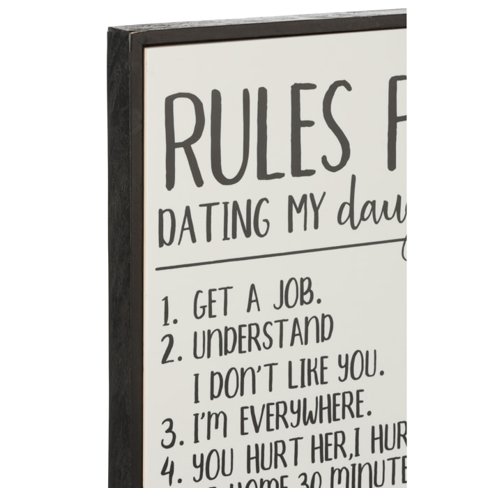 J-Line Pancarte Rules For Dating My Daughter Bois/Ceramique Blanc/Noir