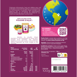 Nutri&Co Poudre d'Acaï - Fer & Vitamine C - 100g Vegan