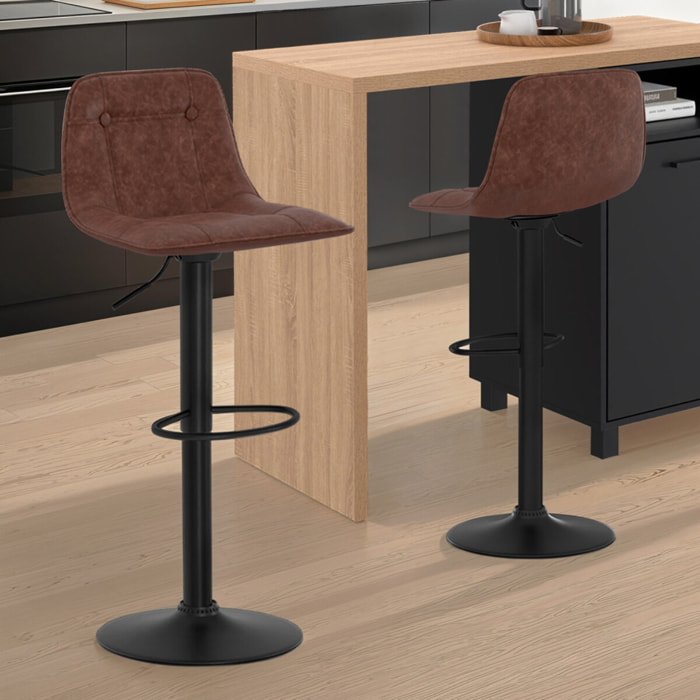 Tabourets de bar réglables Edison marron et pied métal noir - lot de 2