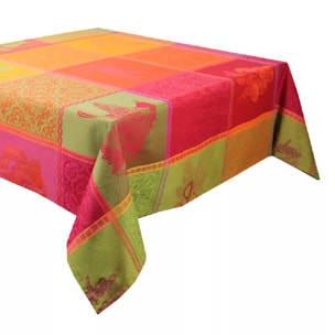 Nappe pur coton enduit motif jacquard multicolore Mille tutti frutti sangria