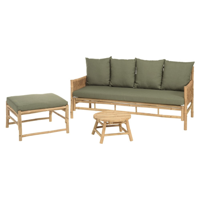 VITAL - Canapé 3 p. 1 pouf 1 table basse bambou