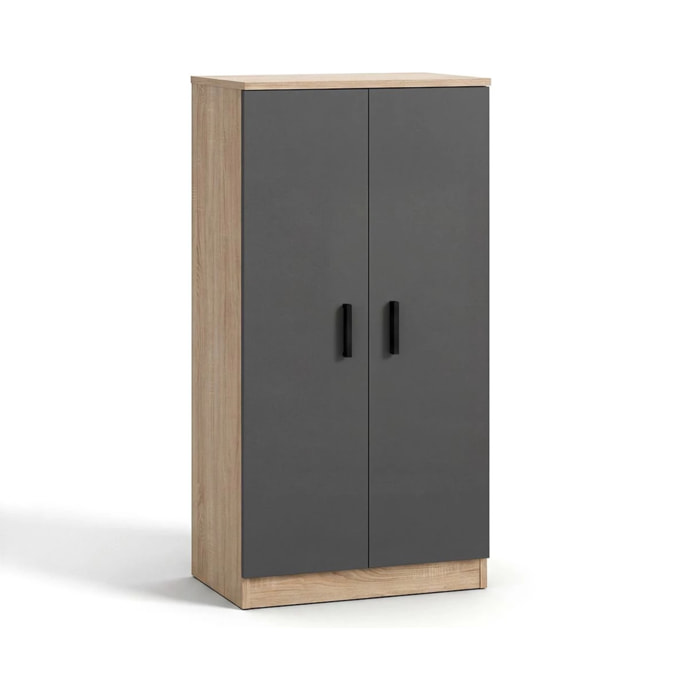 Zapatero de 2 puertas en roble canadian y gris grafito 55x108 cm Liam Roble Canadian - Gris Grafito