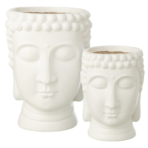 J-Line Cache-Pot Bouddha - polyrésine - blanc - large