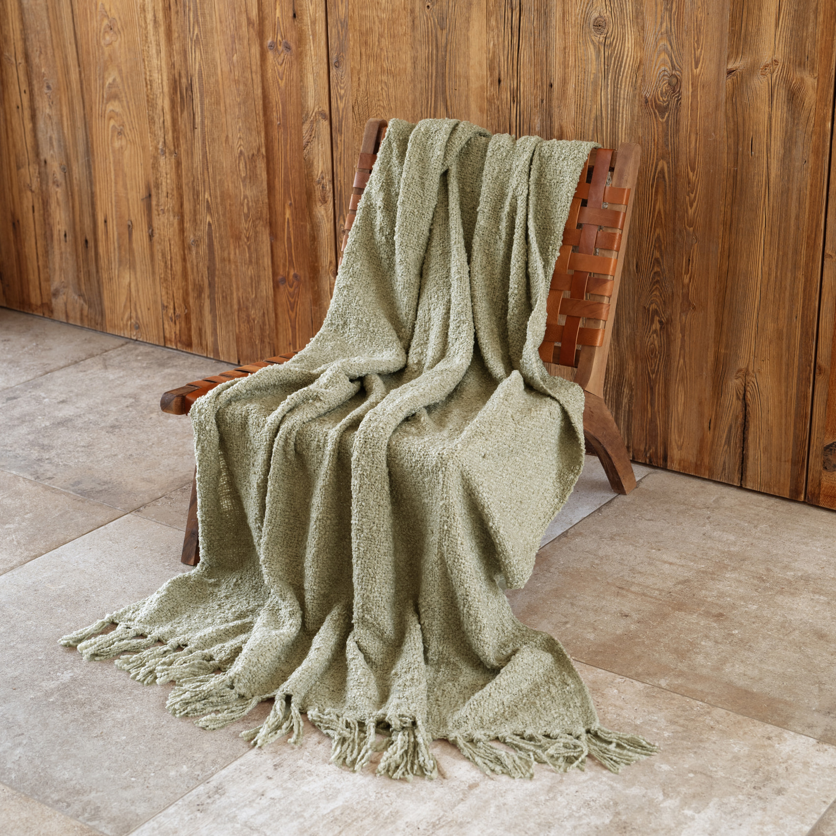 Plaid bouclette doux avec franges - Vert