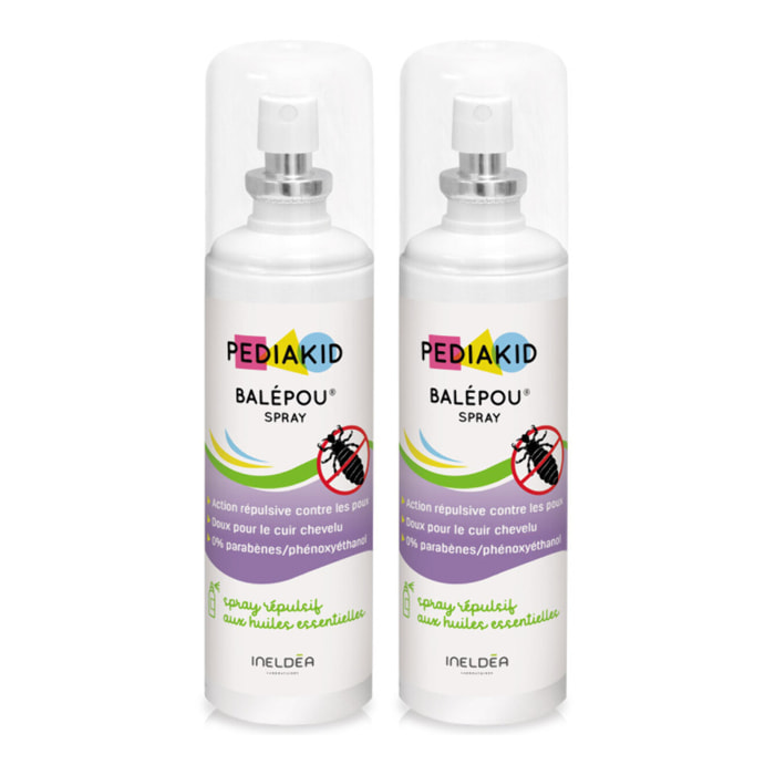 PEDIAKID - Balépou Spray - Action Répulsive contre les Poux - Huiles Essentielles BIO - Spray de 100ml - Lot de 2 produits