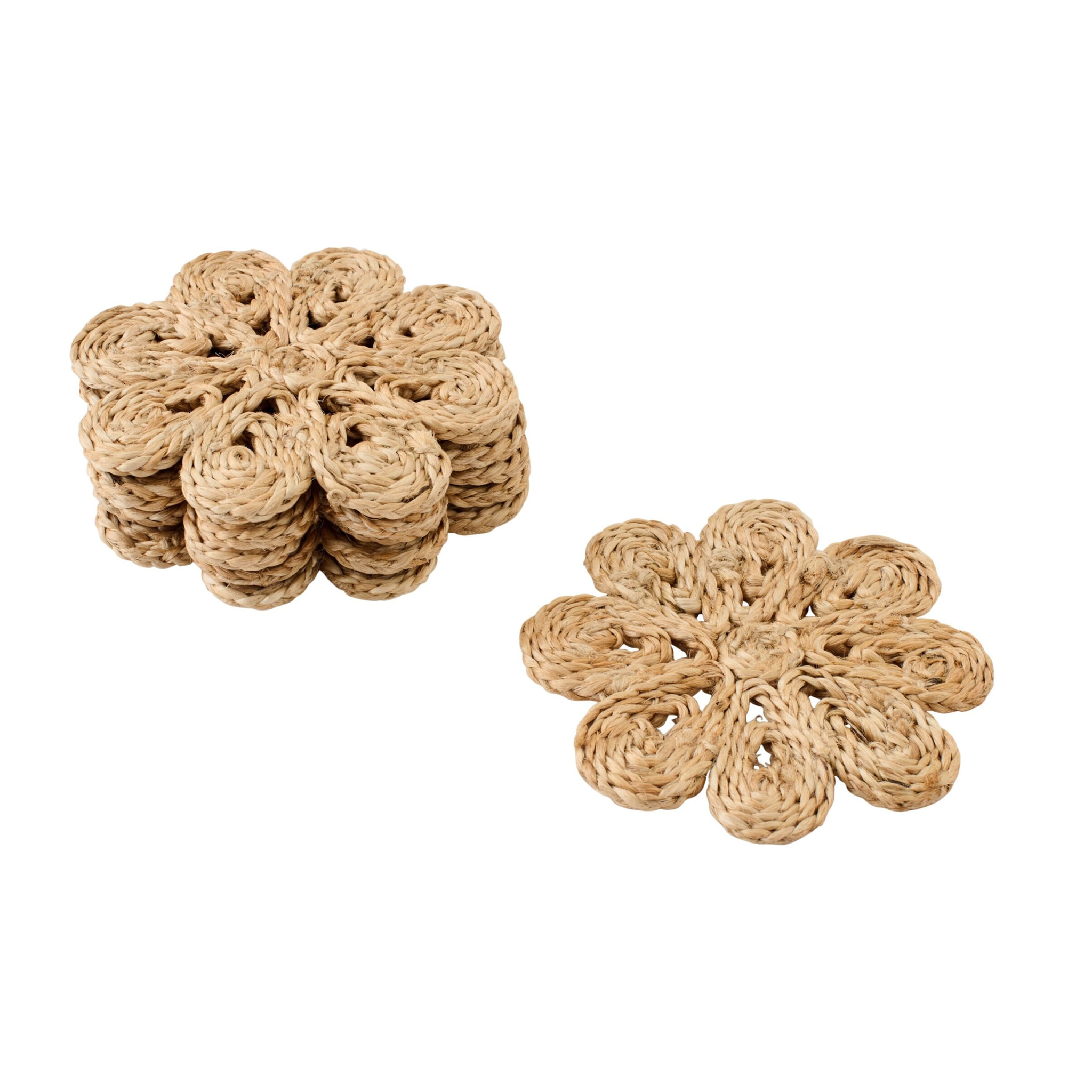 J-Line dessous de verre Fleur - jute - naturel - set de 6 - set de 2